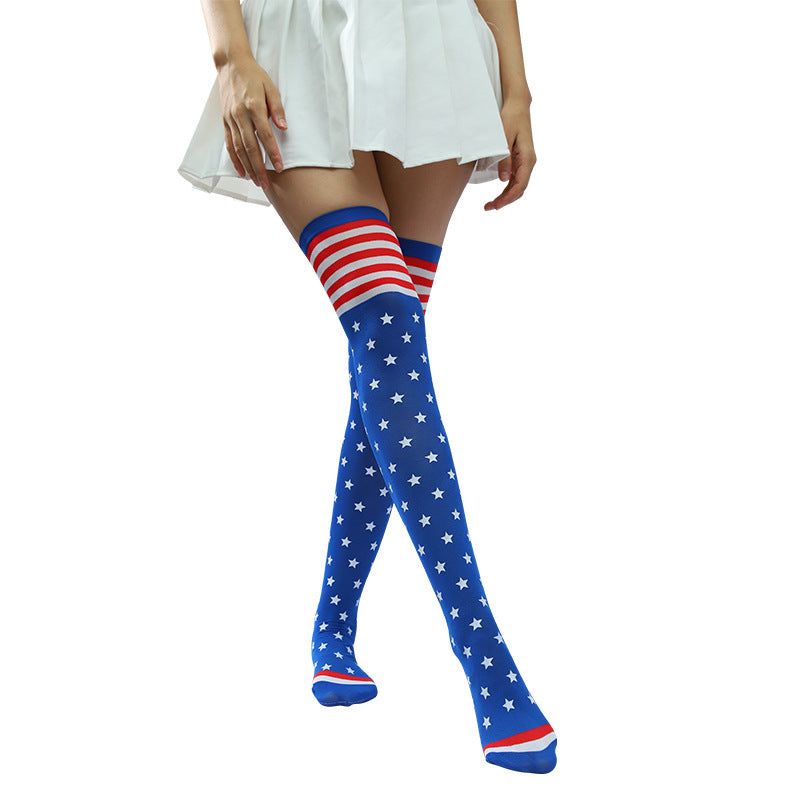 Ladies knee-high stockings with large star pattern, elastic finish and reinforced toe section Bowlift