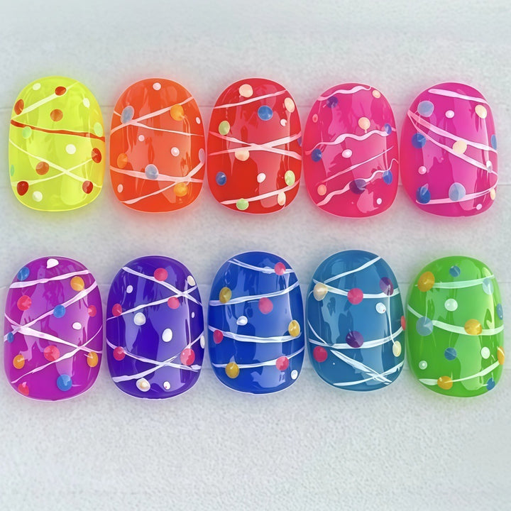Colorful playful design artificial nails Bowlift