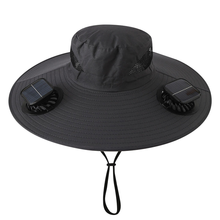 Wide sun hat with integrated solar fans breathable mesh adjustable chin strap Bowlift