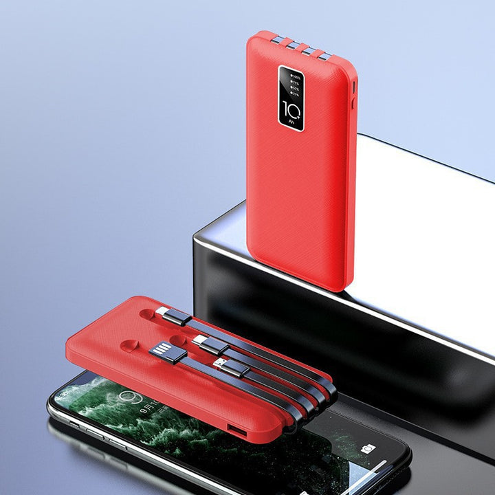 Portable power bank with integrated charging cables and digital charge level indicator Bowlift