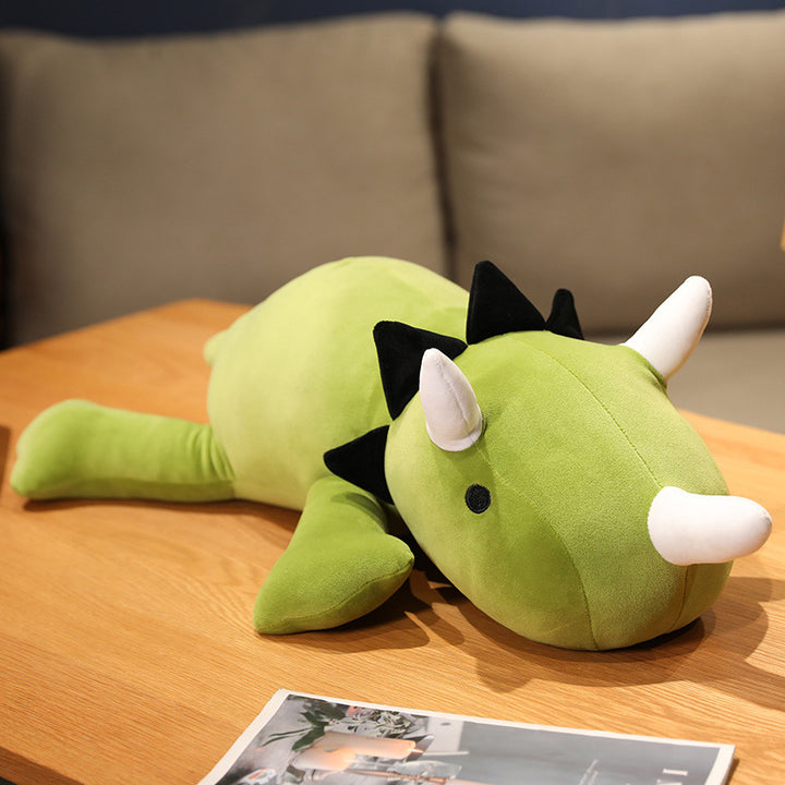 Plush Triceratops Cuddle Pillow With Elongated Lumbar Support And Hypoallergenic Velour Cover