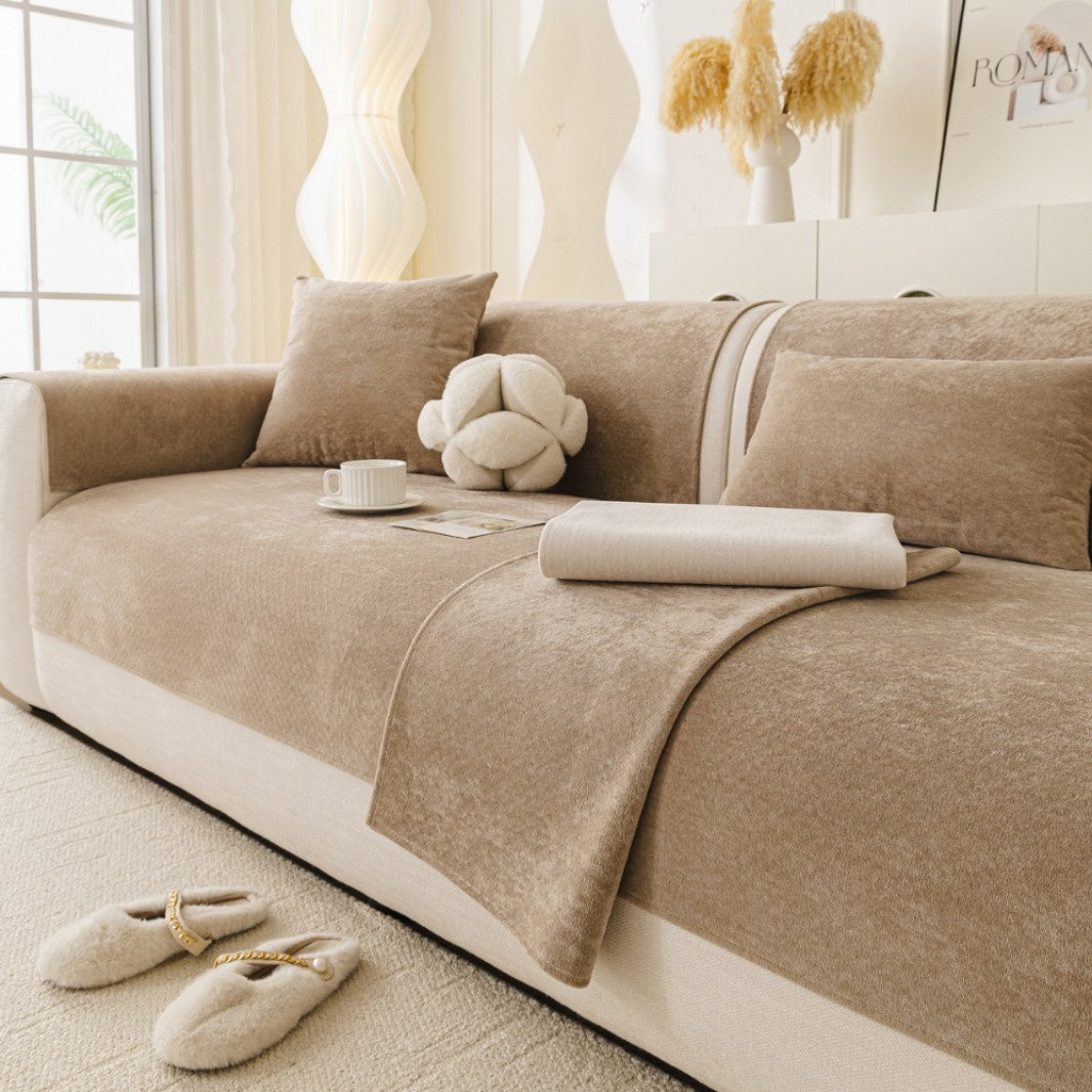 Stretch fitted reversible sofa slipcover with non slip backing and plush microfleece Bowlift