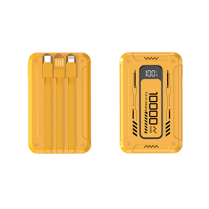 Power bank with integrated charging cables and digital charge level indicator Bowlift