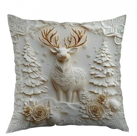 Ornate Embossed Baroque Christmas Throw Pillow Cover With Sculpted Relief And Metallic Accent Trim