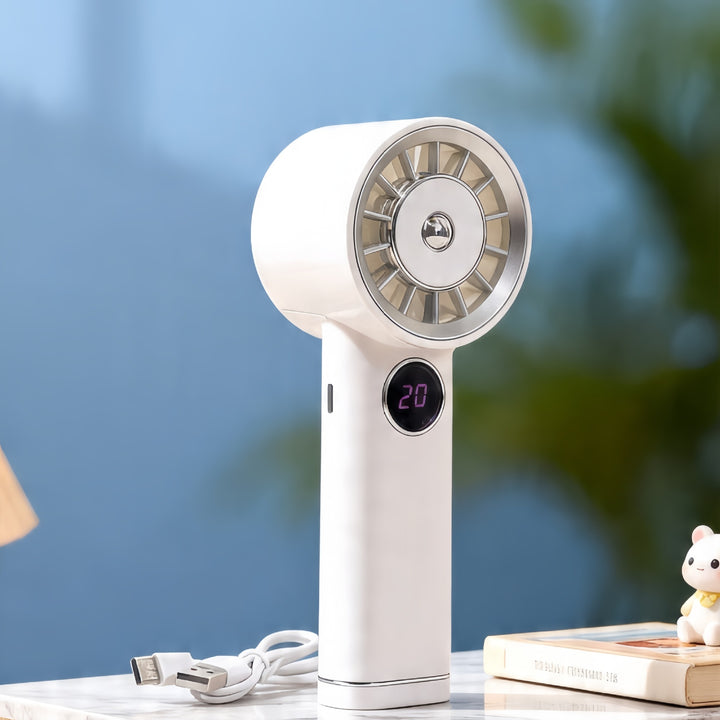Ladies Portable USB Hand Fan with Digital Speed Display Bowlift