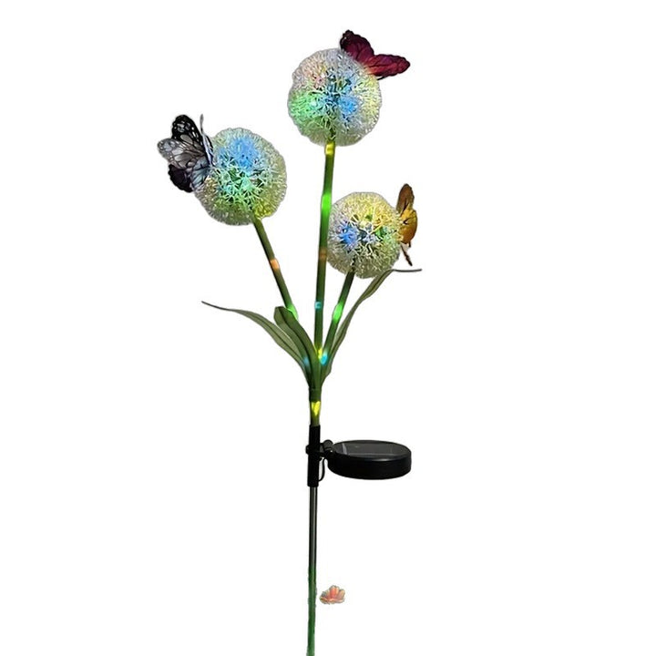 Decorative Solar LED Garden Dandelion Stake Lights With Butterfly Accents Bowlift