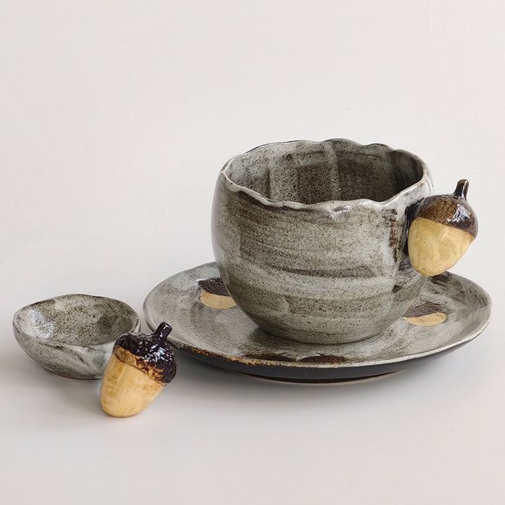 Handcrafted Rustic Ceramic Bowl with Acorn Design