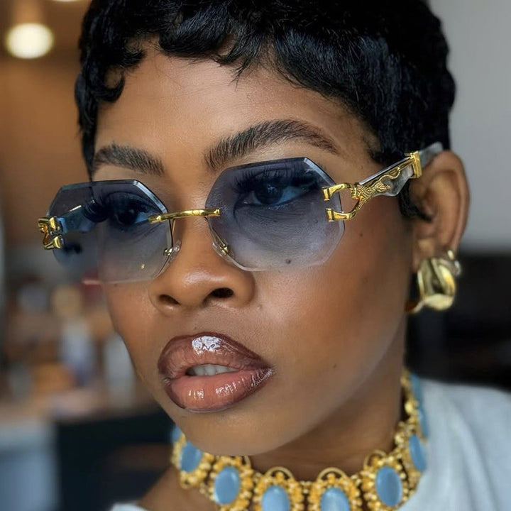 Women's fashionable sunglasses with extravagant octagonal design and golden accents Bowlift
