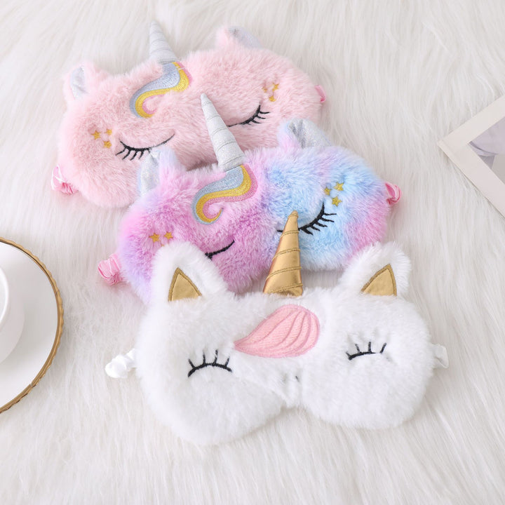 Ladies nan cozy unicorn sleep mask with embroidered eyelashes, soft plush and elastic ruffled ribbon Bowlift
