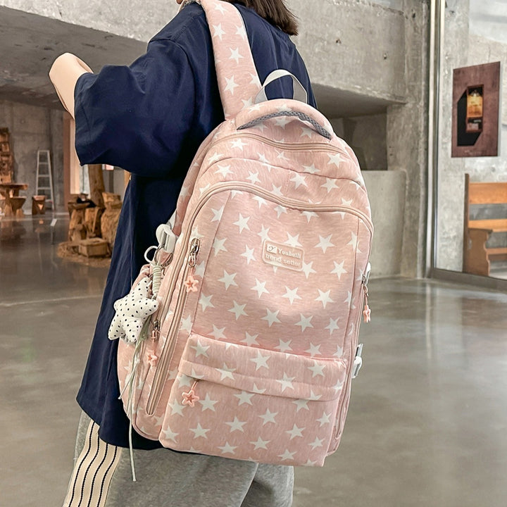 Trendy Star-Print School Backpack Bowlift