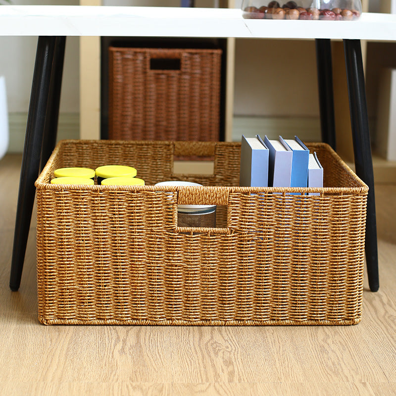 Large Handwoven Rectangular Storage Basket with Cutout Handles Bowlift