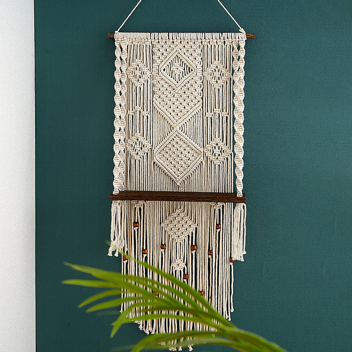 Macrame Wall Hanging with Decorative Shelf Bowlift