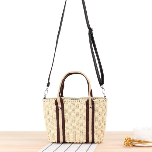 Handbag Made of Braided Natural Material with Removable Leather Strap Bowlift