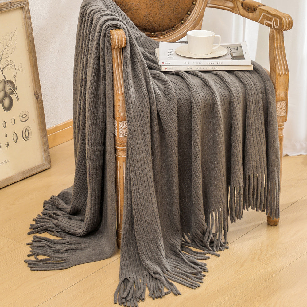 Luxurious Textured Knit Fringe Throw Blanket Bowlift