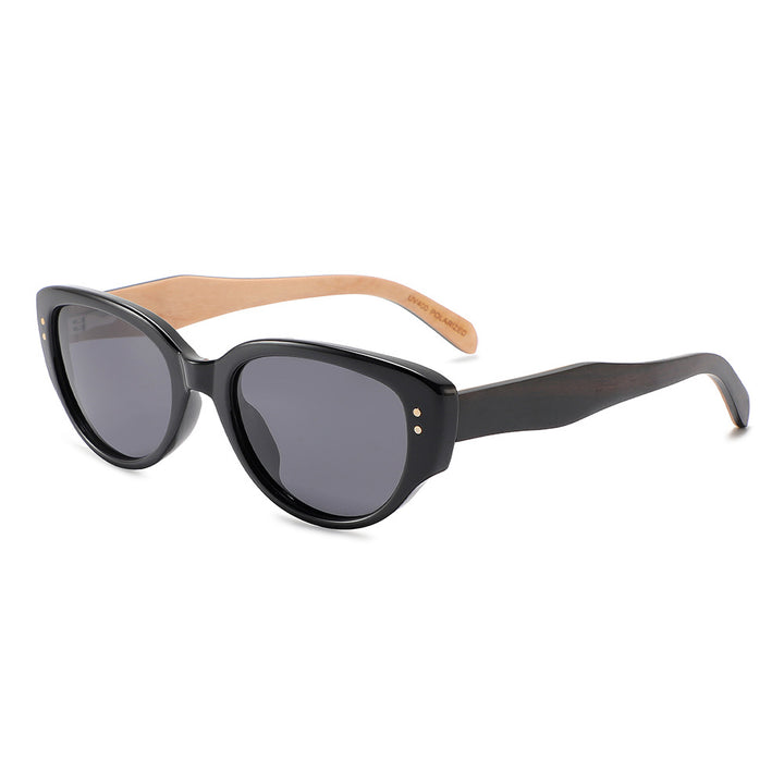 Rimless oversized cat eye polarized sunglasses with wood-effect temples Bowlift