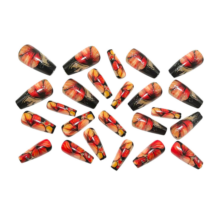 Artificial nails with floral designs and glitter accents Bowlift