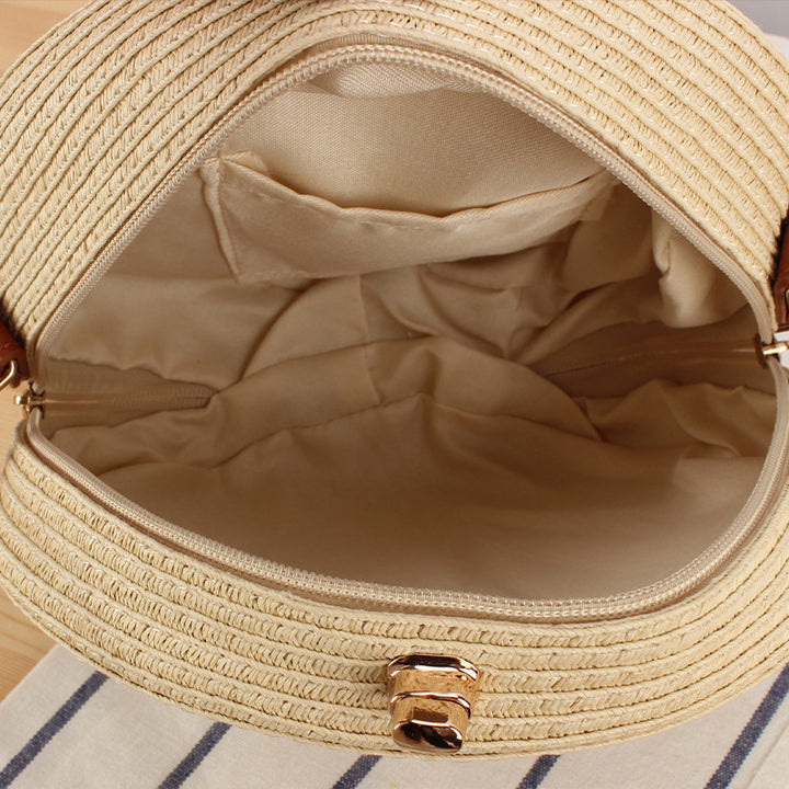 Round Basket Bag with Elegant Leather Handle Bowlift