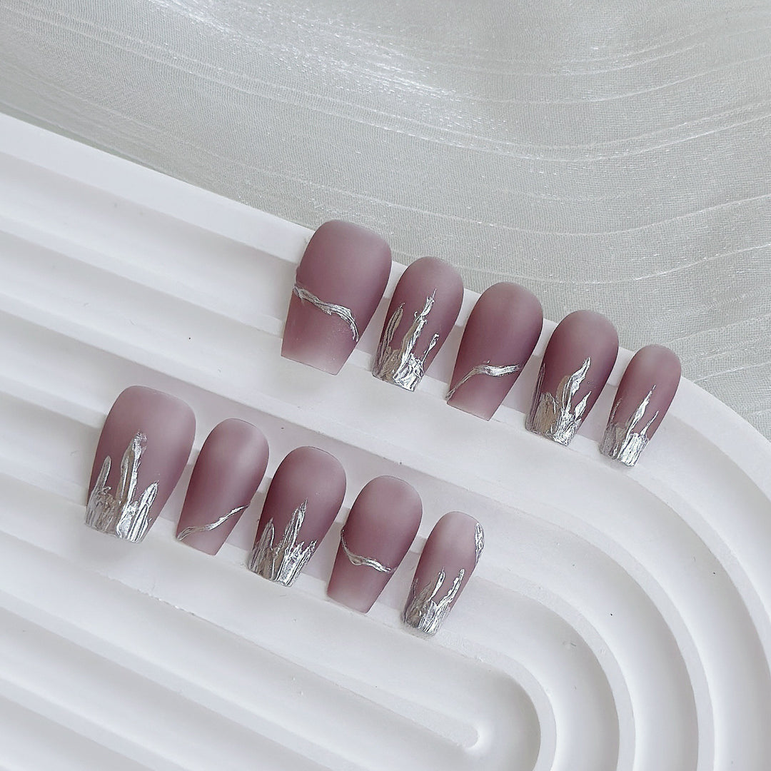Artistic Press-On Nail Art Set with Heart and Celestial Designs
