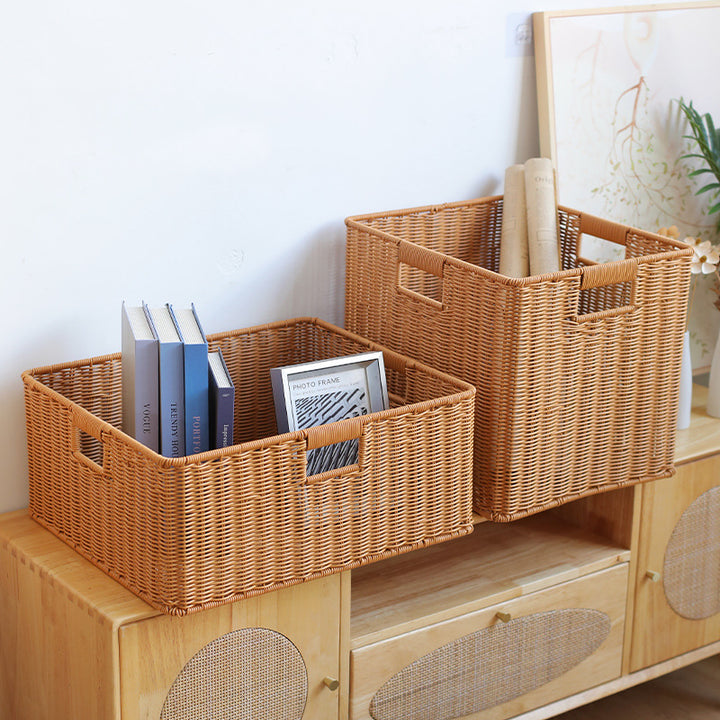 Handwoven Storage Basket with Cutout Handles Bowlift