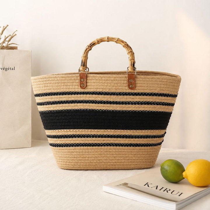 Beach bag with bamboo handles and striped design Bowlift