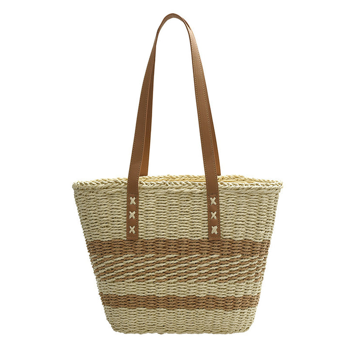 Woven Natural Material Handbag with Leather Accents Bowlift