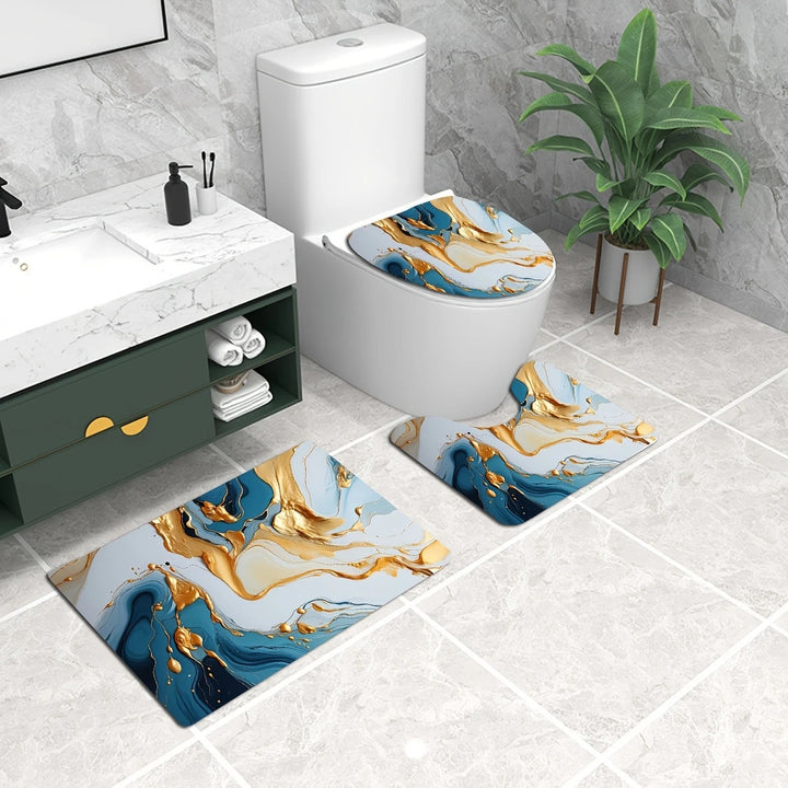 Artistic Marble Print Bath Mat Set Bowlift