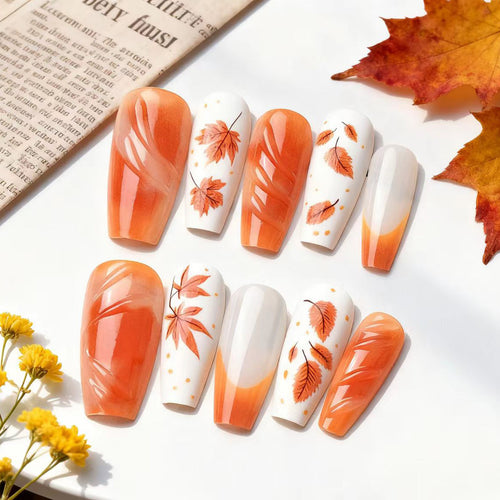 Artistic Fall-Themed Press-On Nails