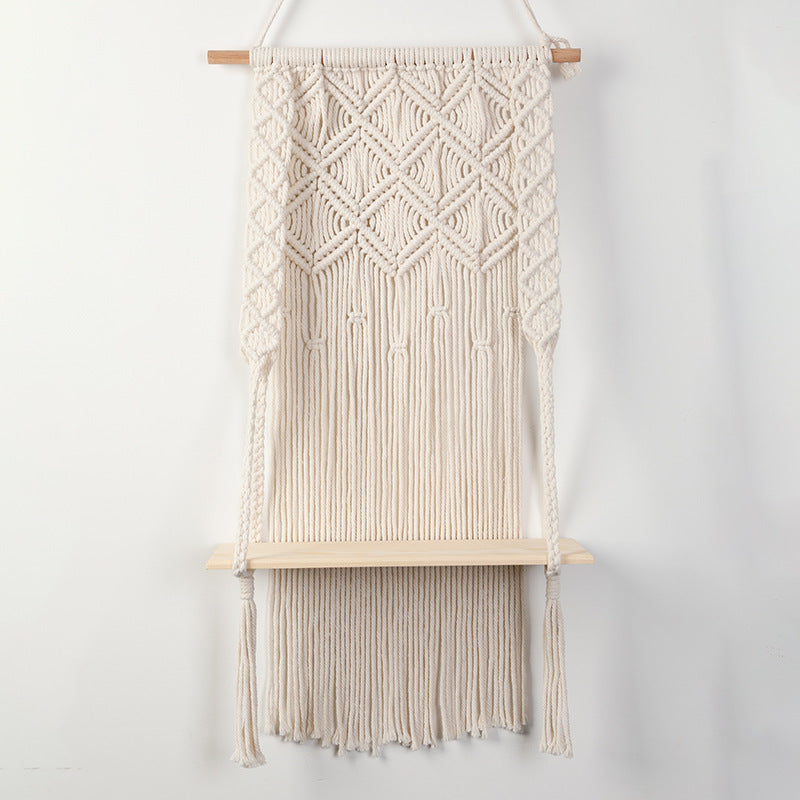 Macramé Wall Shelf with Integrated Plant Holder Bowlift