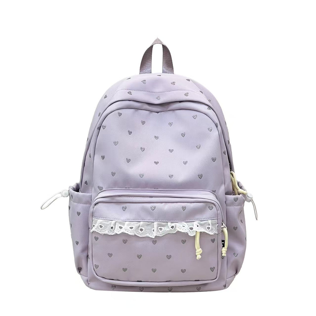 Backpack with Fine Heart Motif and Delicate Lace Appliqué Bowlift