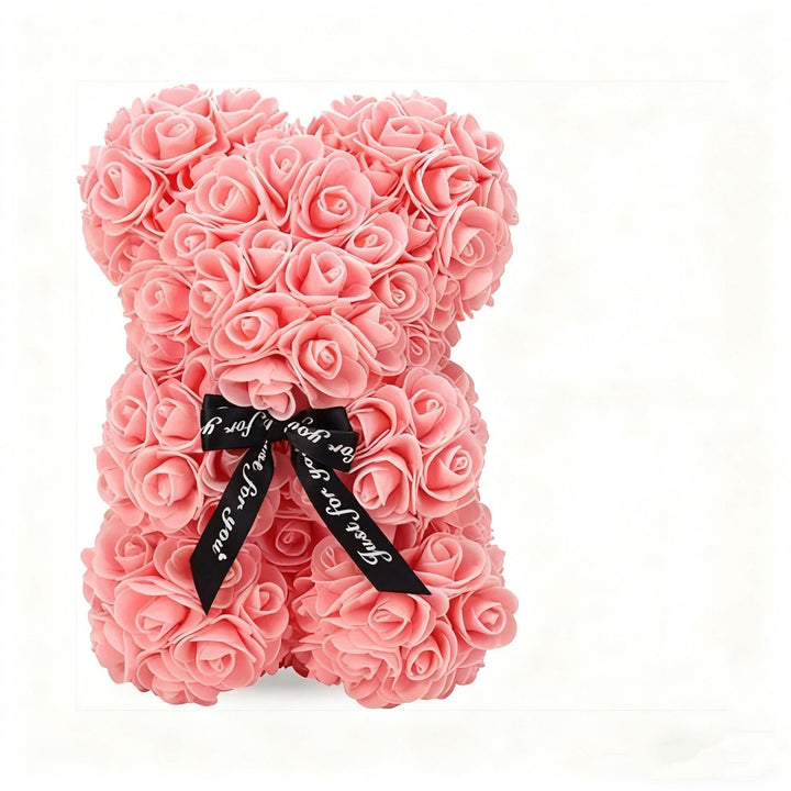 Handcrafted Foam Rose Teddy Bear Gift Sculpture With Satin Ribbon