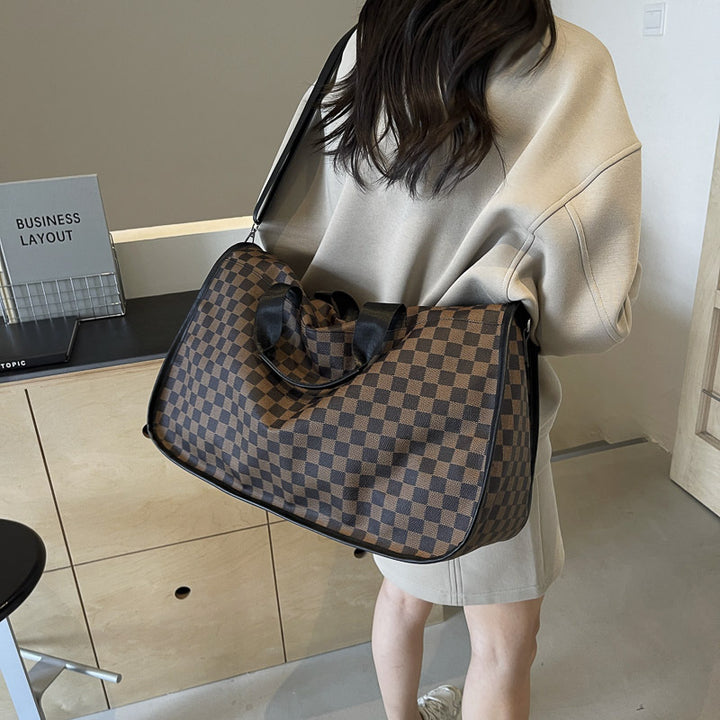 Stylish Checkerboard Travel Duffel Bag Bowlift