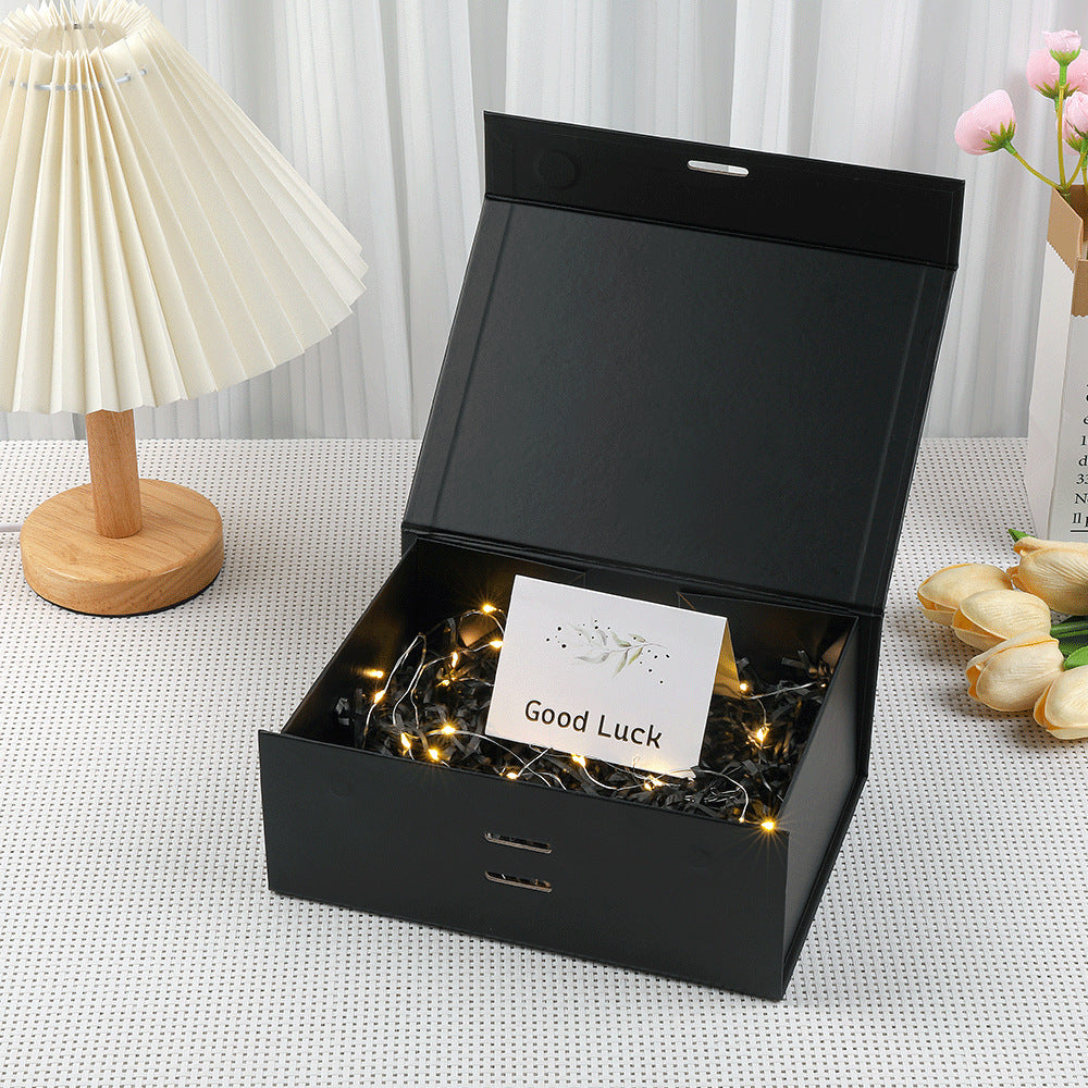 Premium magnetic gift presentation box with LED fairy lights and greeting card Bowlift