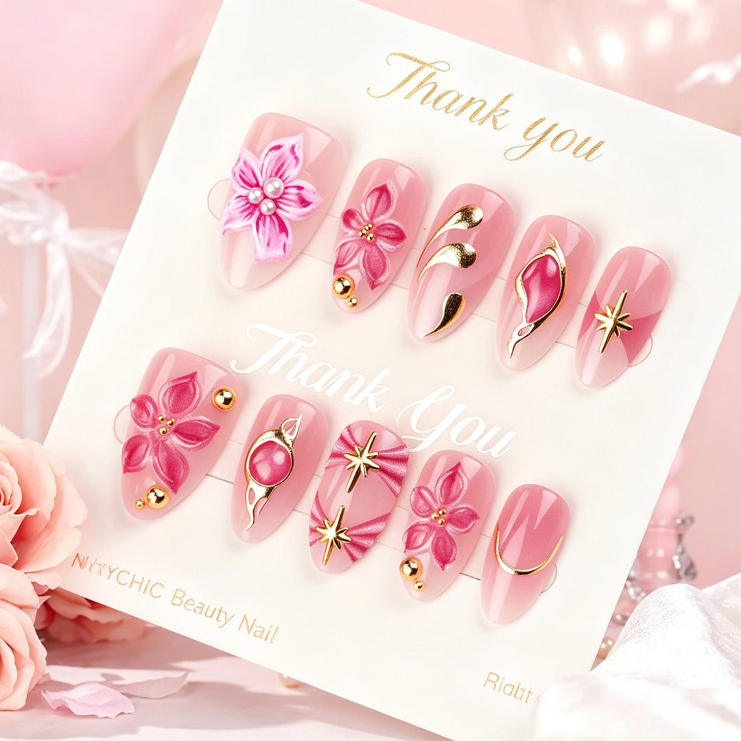 Decorative Floral Press-On Nail Set