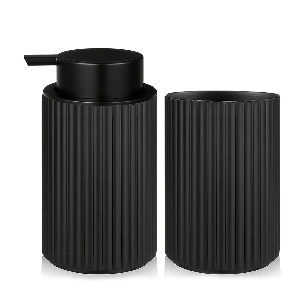 Ribbed matte silicone finish soap dispenser and toothbrush tumbler set Bowlift
