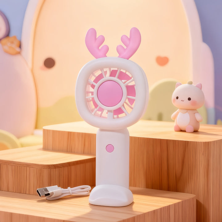 Women's Portable Fan with Cute Antlers Design Bowlift