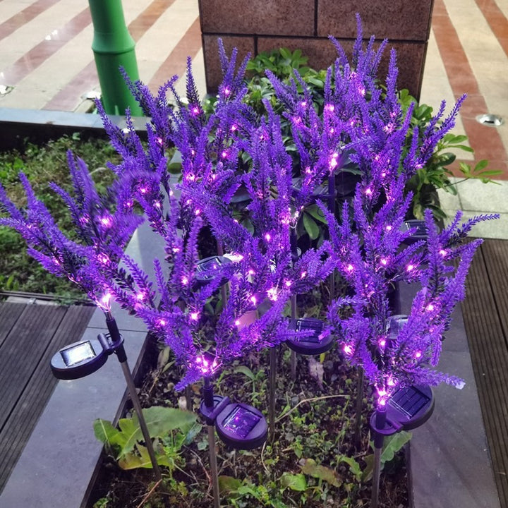 Solar LED Faux Lavender Garden Stake Lights Bowlift
