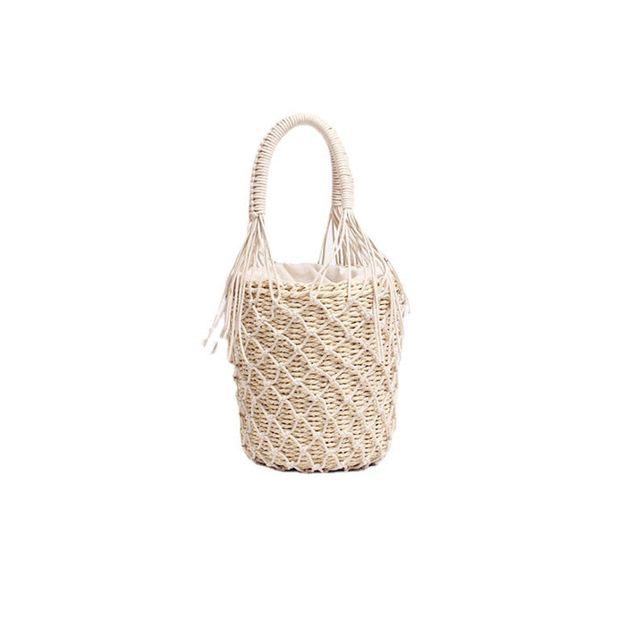 Braided Macrame Shoulder Bag with Decorative Fringe Bowlift