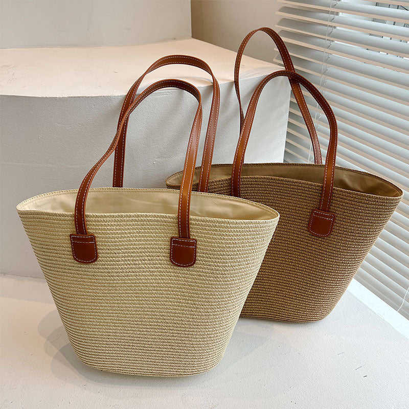 Classic straw bag with leather accents Bowlift