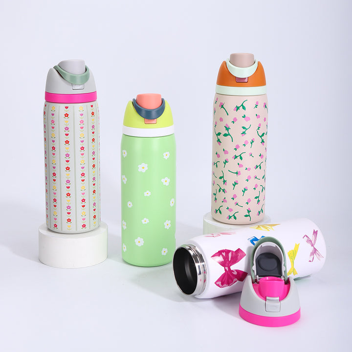 Vacuum-Insulated Stainless Steel Bottle With One-Touch Flip Lid And Integrated Carry Loop