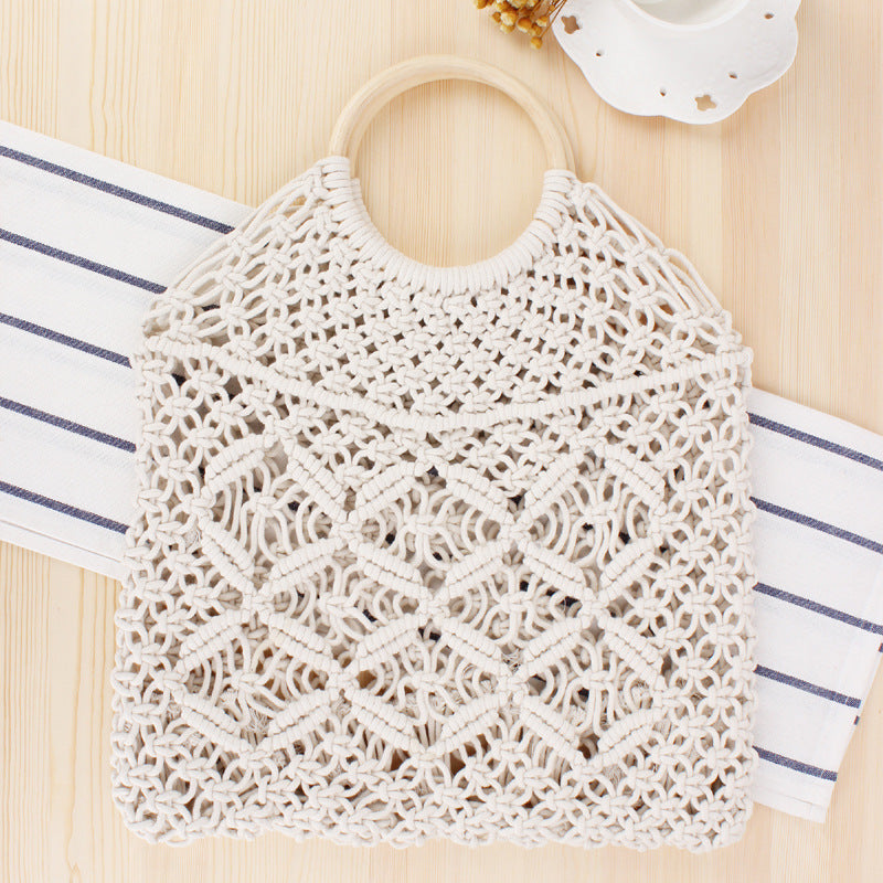 Macrame Tote Bag with Double-Layer Inner Pocket Bowlift
