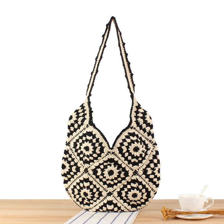 Handmade Macrame Shoulder Bag with Floral Patterns Bowlift