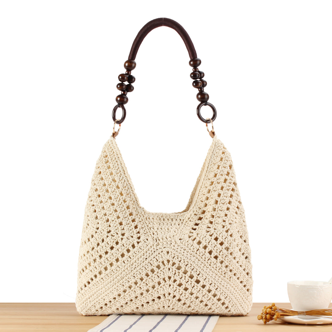 Handmade straw tote bag with elegant wooden handles Bowlift