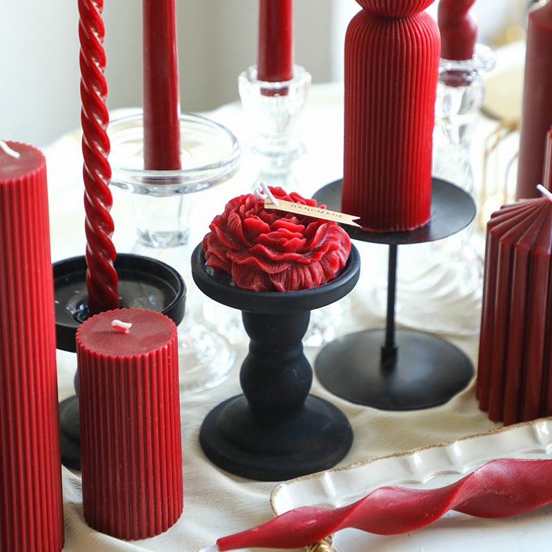 Ribbed Stacked Sphere Decorative Scented Pillar Candle With Long Cotton Wick