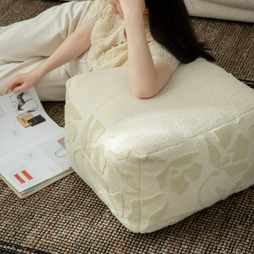 square pouf with bouclé cover and textured jacquard pattern Bowlift