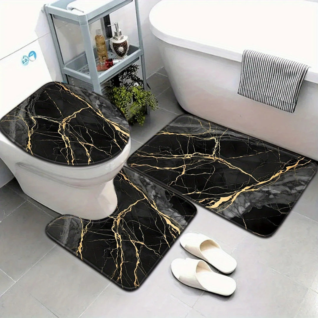 Artistic Marble Print Bath Mat Set Bowlift