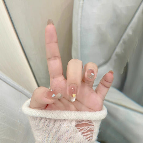Artistic Ombre Heart-Embellished Press-On Nails