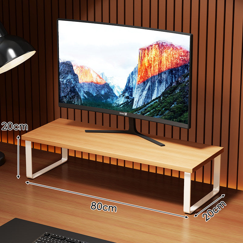 Compact Wooden Monitor Riser with Metal Frame and Under-Shelf Storage
