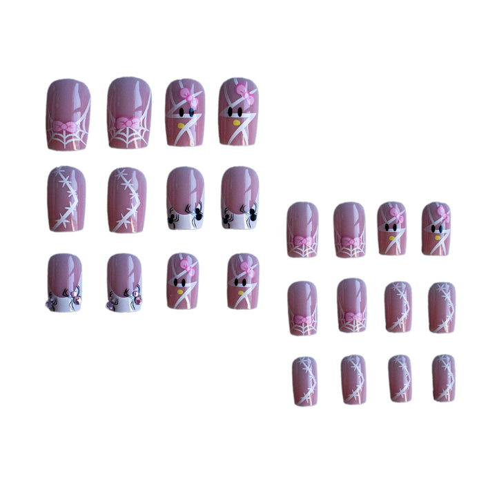 Decorative Nail Art Set with Bow and Spider Web Design