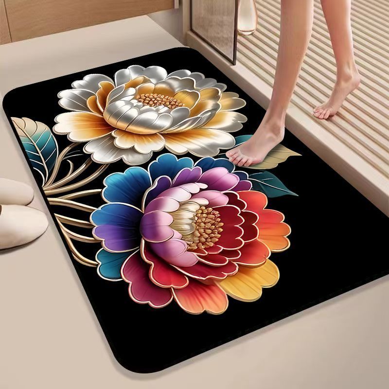 Floral Design Non-Slip Bath Mat Bowlift