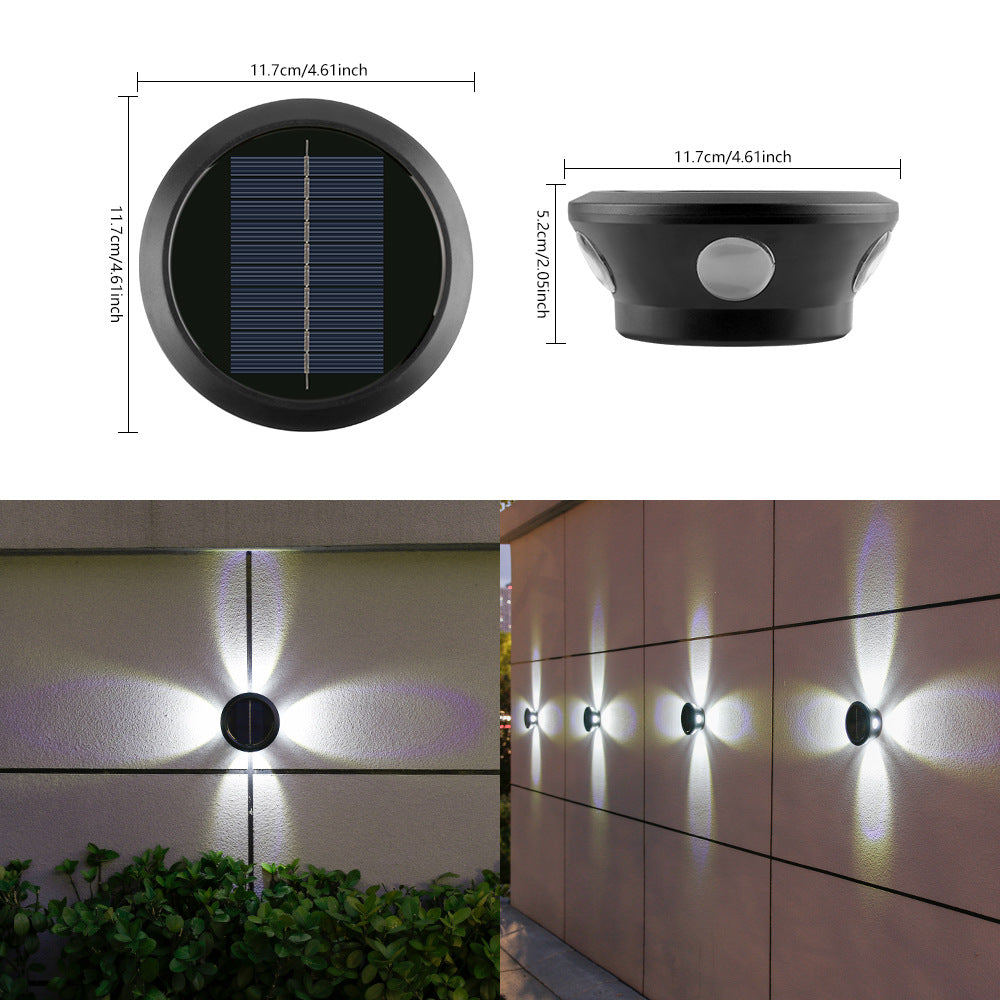 Round Solar Wall Lamp With Quad-Beam LED Decorative Outdoor Sconce And Weatherproof Housing Bowlift